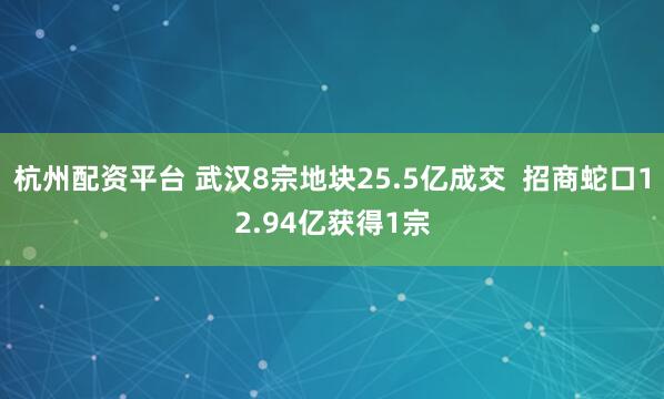 杭州配资平台 武汉8宗地块25.5亿成交  招商蛇口12.94亿获得1宗